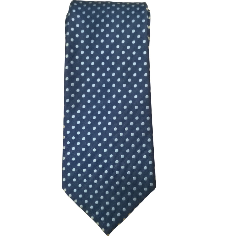 Jos A Bank Traveler Mens Silk Tie Navy Blue Teal Polka Dot StainResistant 3"wide